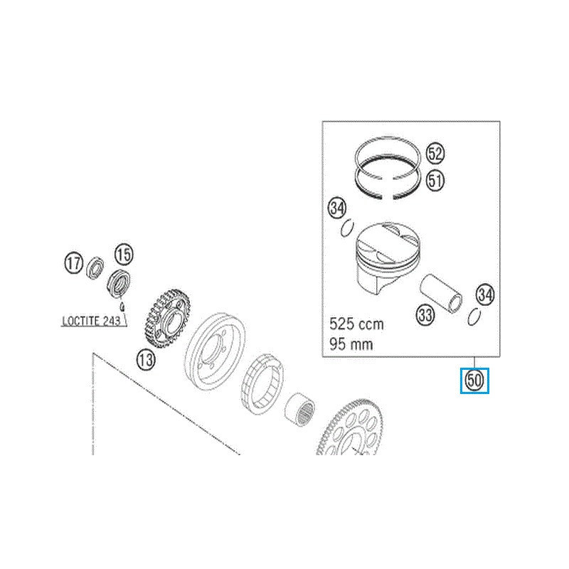 59030007000II Πιστόνι Κομπλέ KTM EXC-SX 520-525 95mm