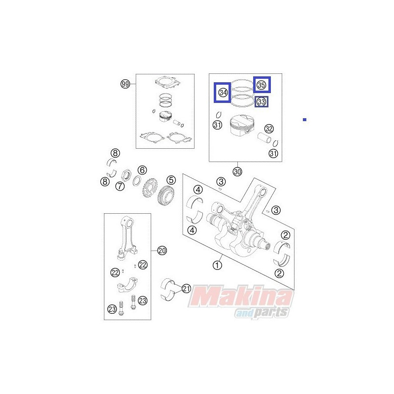 61030032SET  Piston Rings Set KTM LC8-990