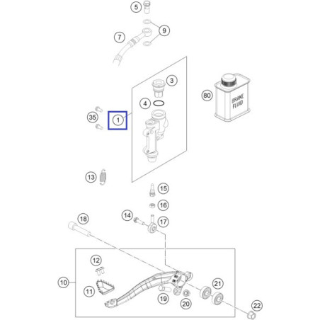 77013060044  Rear Brake Cylinder Cpl. KTM EXC '13-'18 SX '12-'18