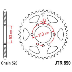 JTR890.42   JT Rear Sprocket 42t. KTM Duke 125-200-390
